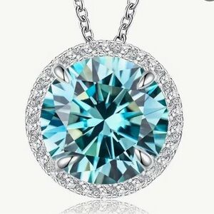 MOISSANITE 5 c.t.w Cyan Blue Necklace GRA CERTIFIED